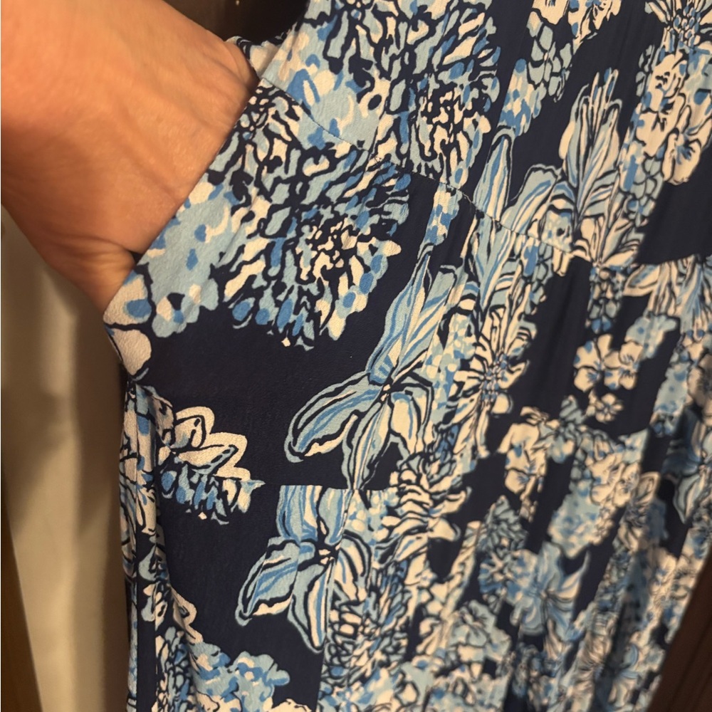 Lilly Pulitzer Blue and White Elbow Sleeve Dress - Picture 4 of 7
